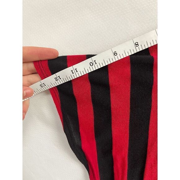 IZ Byer Women’s Short Sleeve Striped Lace Back Blouse Black Red Size Medium - Picture 7 of 8